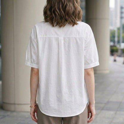 Classic Puff Sleeve Button-Front Everyday Shirt Blouse