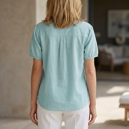Airy Mandarin Collar Puff Sleeve Everyday Blouse