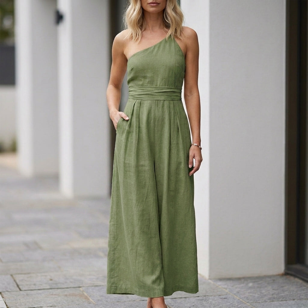 Coastal Grace One-Shoulder Wide-Leg Jumpsuit