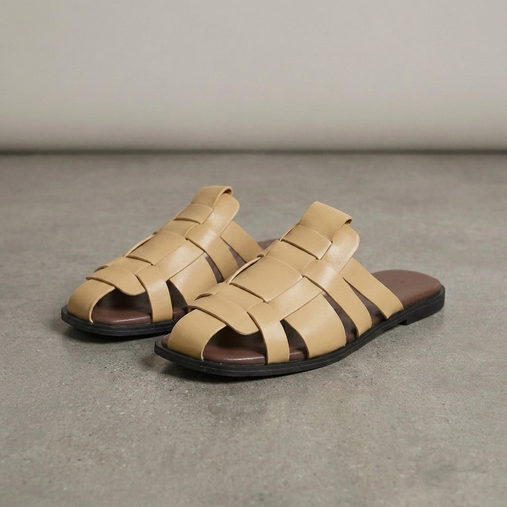 Woven Flat Slide Sandals with Minimalist Coastal Summer Elegance