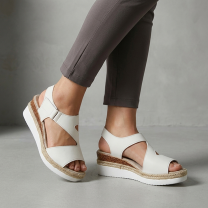 Structured Platform Wedge Sandals with Textured Woven Midsole and Cutout Straps