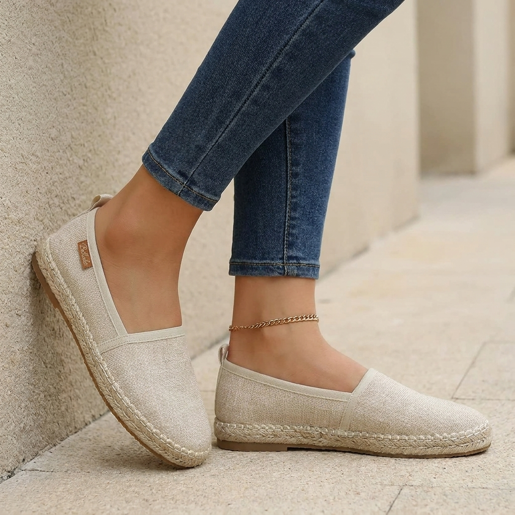 Women's Textured Woven Canvas Slip-On Espadrilles with Braided Sole