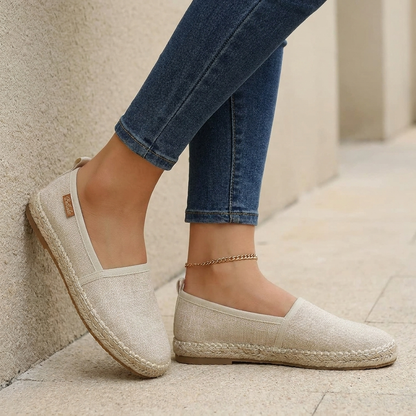 Women's Textured Woven Canvas Slip-On Espadrilles with Braided Sole