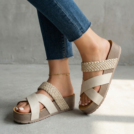 Elevated Platform Sandals with Braided Straps and Wedge Heel