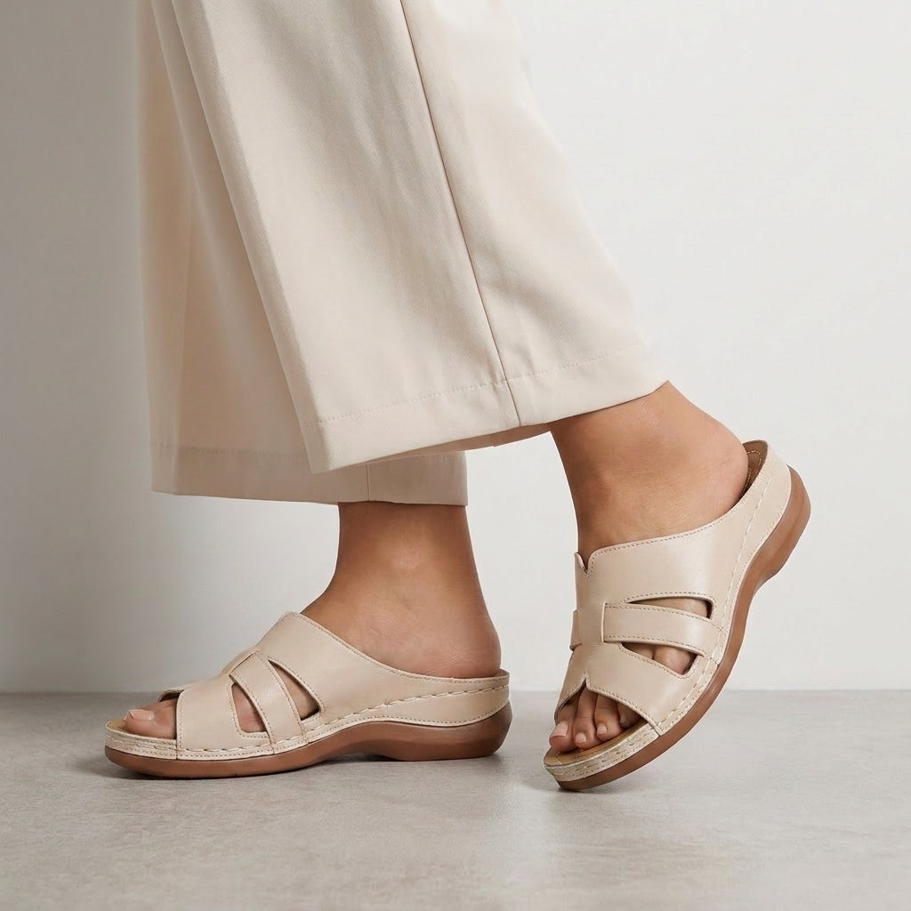 Arch Support Slide Sandals with Sculpted Wedge Sole for Daily Wear