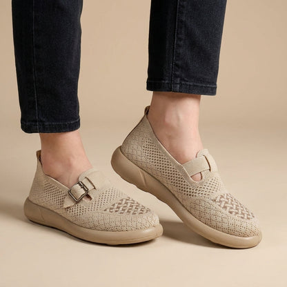 Comfort Knit Slip-On Loafers with Buckle Accent