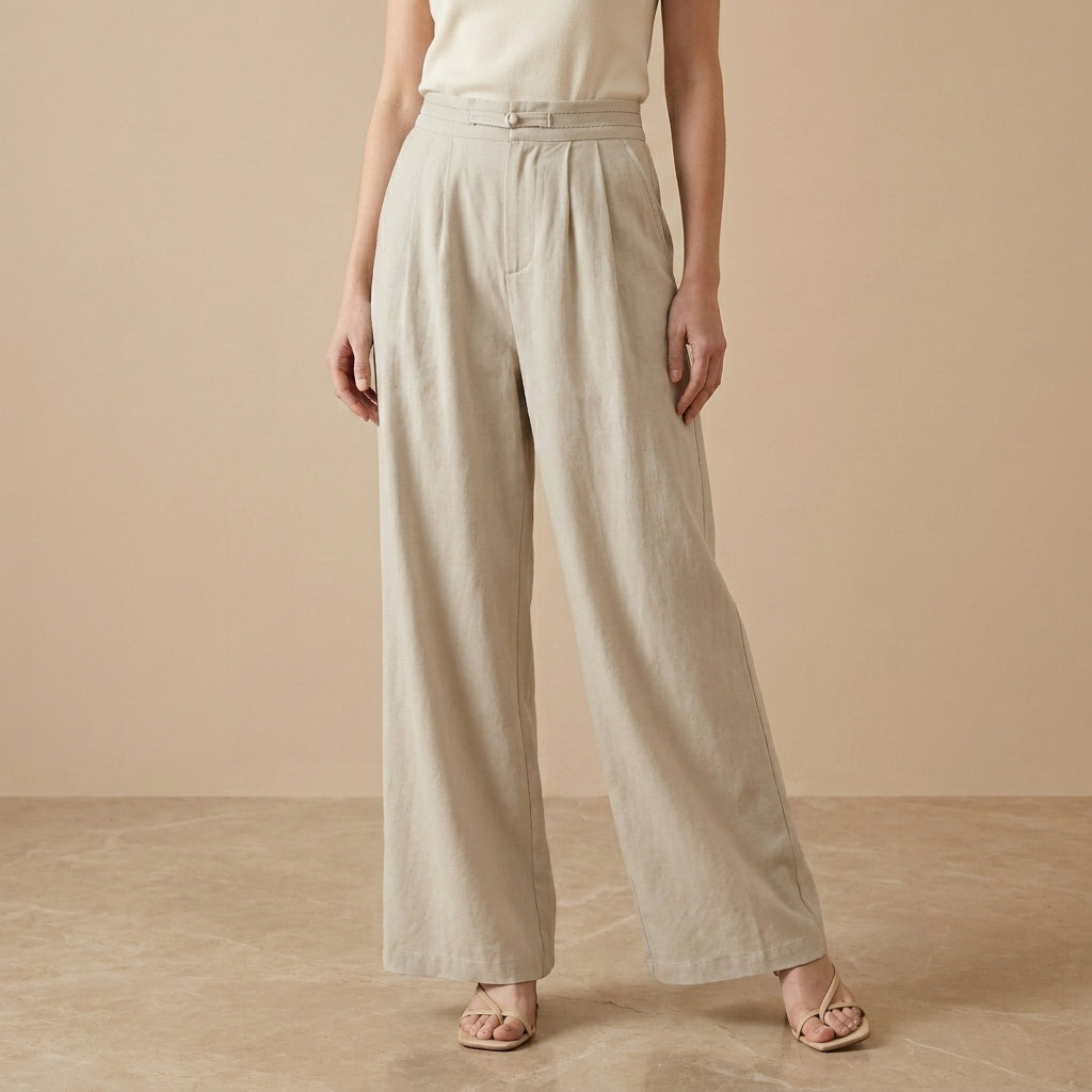 Relaxed Wide Leg Trousers with Minimalist Tailored Waistband Detail