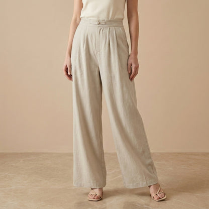 Relaxed Wide Leg Trousers with Minimalist Tailored Waistband Detail