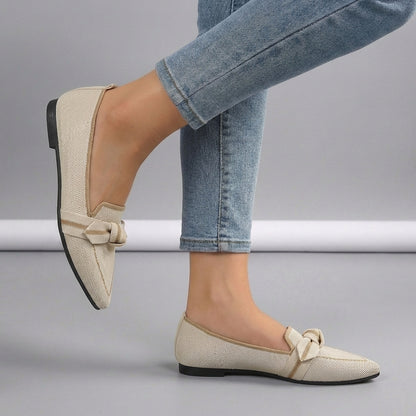 Elegant Knitted Pointed Toe Slip-On Loafers with Knotted Accent