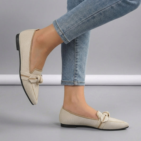 Elegant Knitted Pointed Toe Slip-On Loafers with Knotted Accent