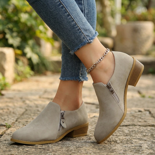 Orthopedic Almond-Toe Ankle Boots with Low Block Heel