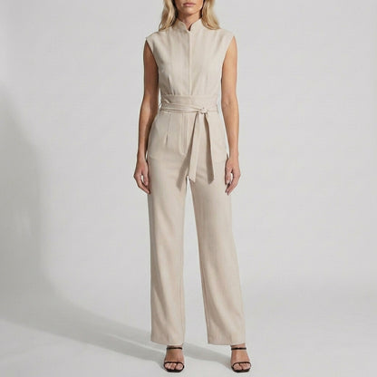 Tailored Wide-Leg Ankle-Length Jumpsuit with Mock Neck and Belt