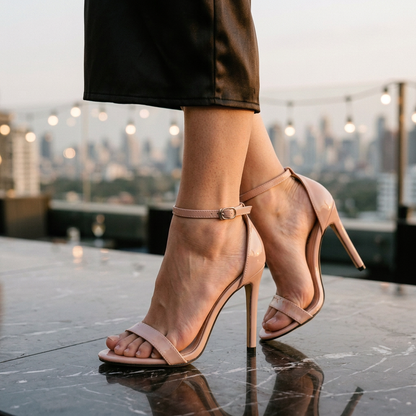 Spike Heel Dress Sandals with Ankle Strap Closure