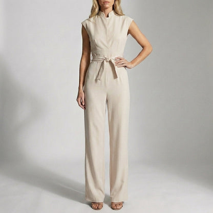 Tailored Wide-Leg Ankle-Length Jumpsuit with Mock Neck and Belt