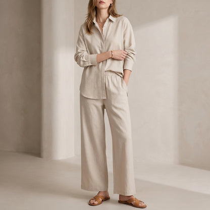 Relaxed Two-Piece Woven Shirt and Wide-Leg Trousers Set
