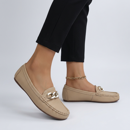 Classic Orthopedic Slip-On Loafers with Gold Chain Accent
