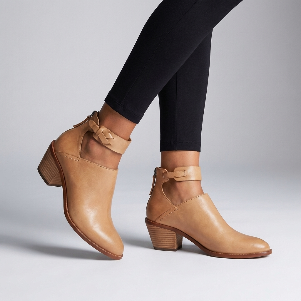 Fitted Ankle Boots with Braided Strap and Block Heel