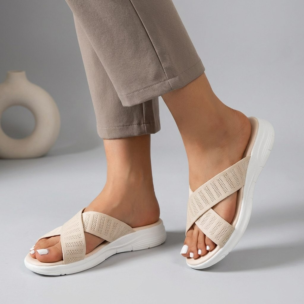 Cushioned Criss-Cross Knit Slide Orthopedic Sandals