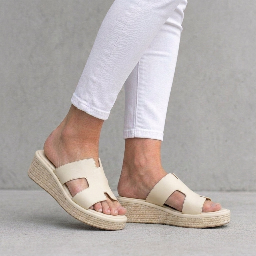 Wedge Slide Sandals with Cutout Strap and Open-Toe Design