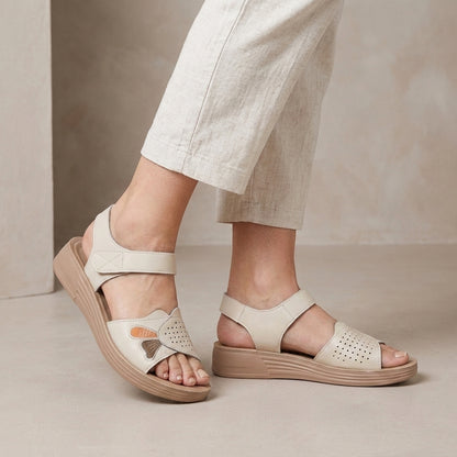 Elegant Wedge Sandal with Embroidered Butterfly and Cushioned Sole