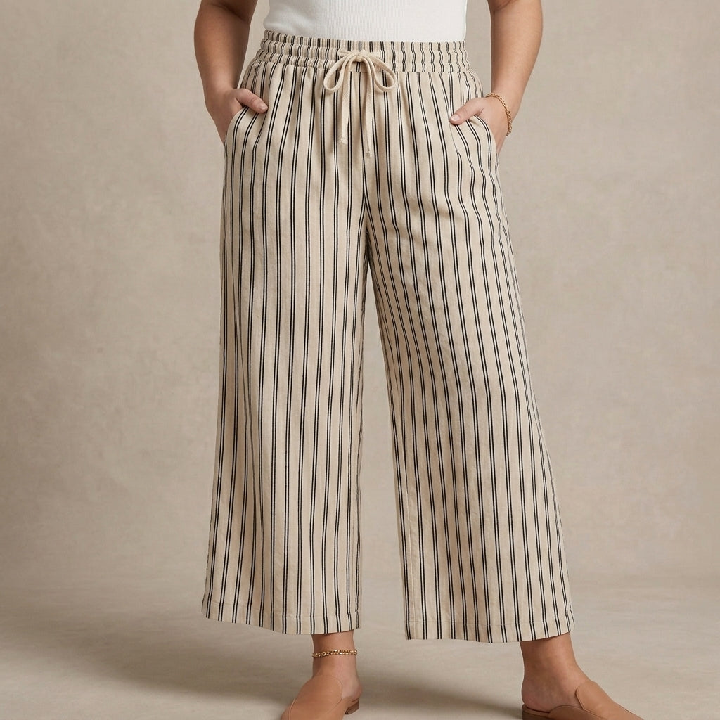 Relaxed Wide-Leg Woven Pants with Adjustable Drawstring Waist