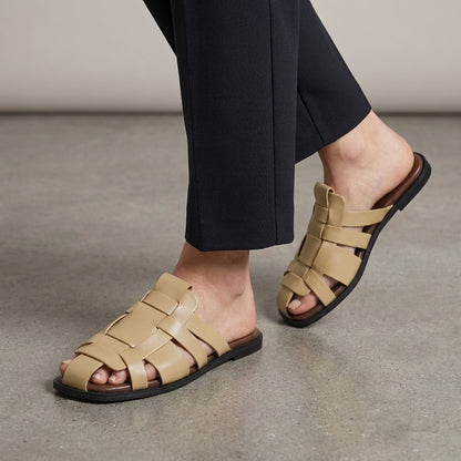 Woven Flat Slide Sandals with Minimalist Coastal Summer Elegance