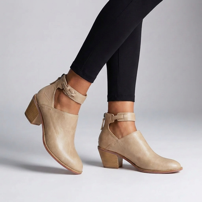 Fitted Ankle Boots with Braided Strap and Block Heel