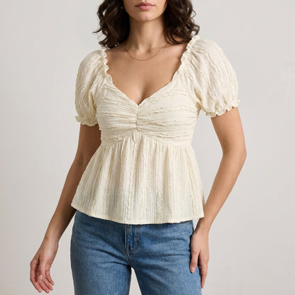 Romantic Puff Sleeve Sweetheart Peplum Blouse