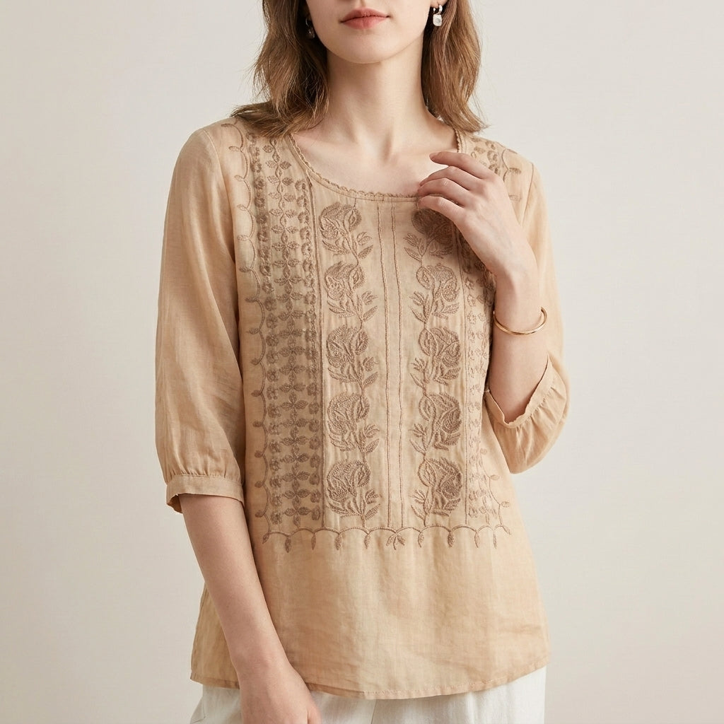 Adeline Prestige Relaxed Viscose Blouse with Embroidered Accents