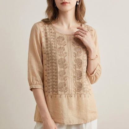 Adeline Prestige Relaxed Viscose Blouse with Embroidered Accents