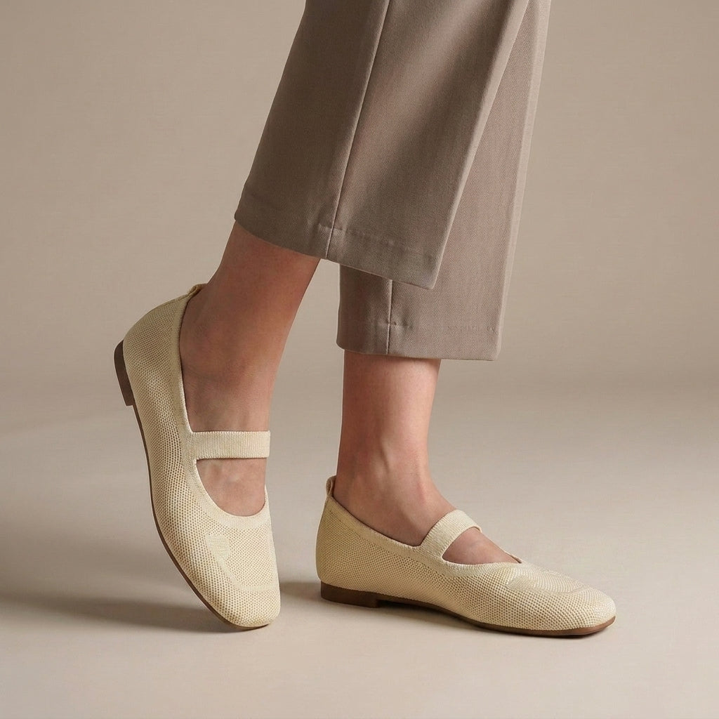 All-Day Comfort Knitted Mesh Ballerina Flats with Mary Jane Strap