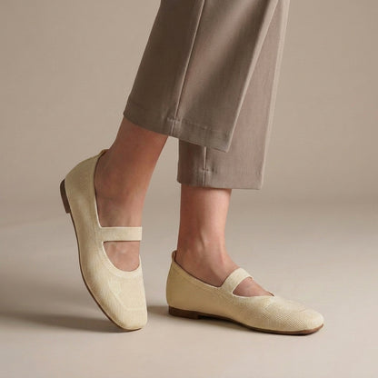 All-Day Comfort Knitted Mesh Ballerina Flats with Mary Jane Strap