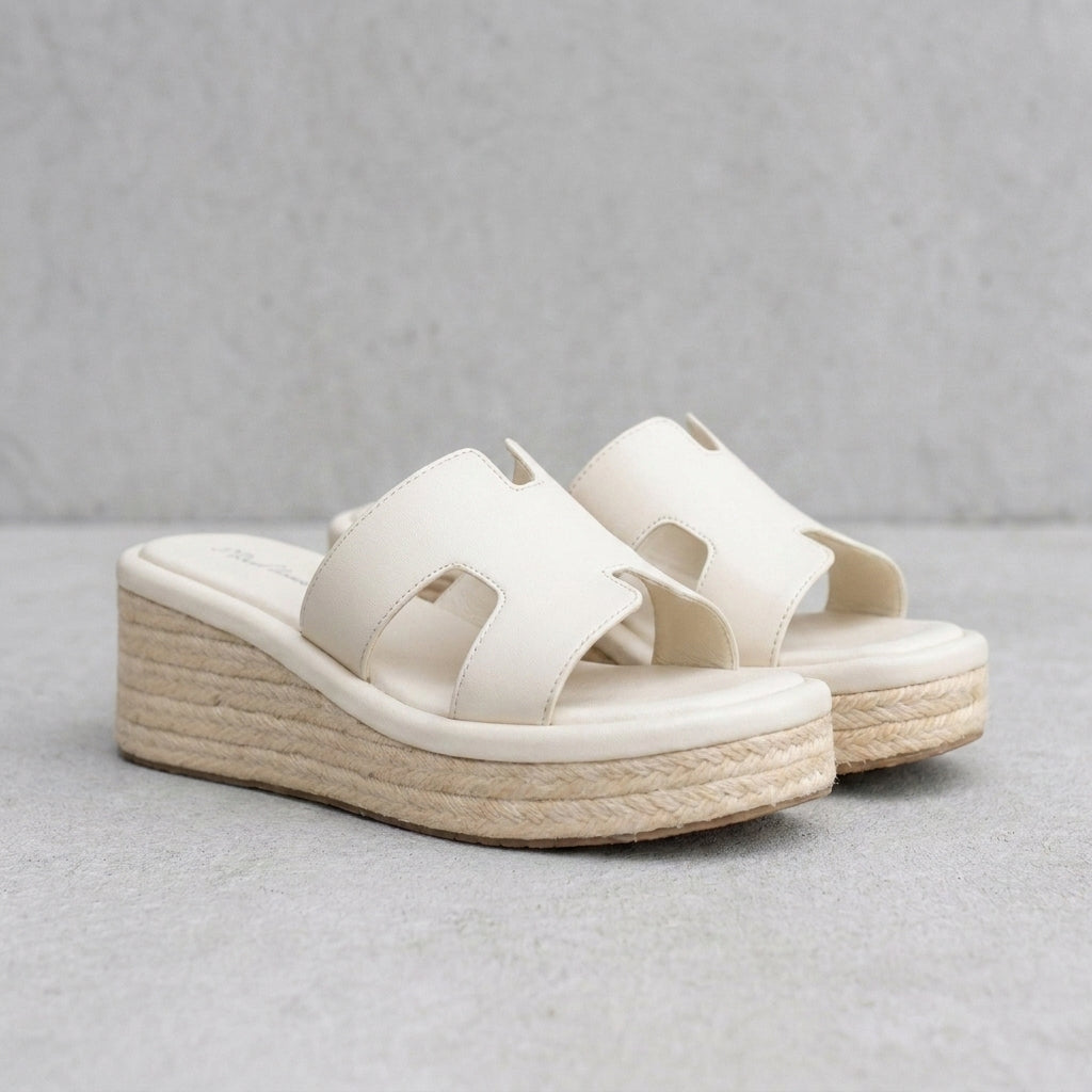 Wedge Slide Sandals with Cutout Strap and Open-Toe Design