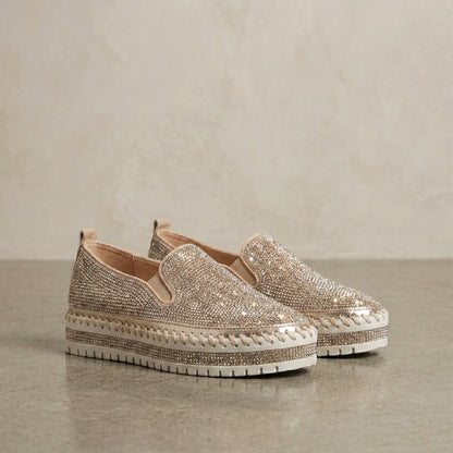 Slip-On Loafers with Rhinestone Embellishment and Platform Sole