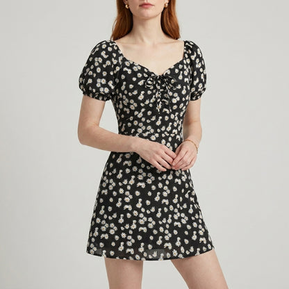 Daisy Meadow Puff Sleeve Tie Front Mini Dress