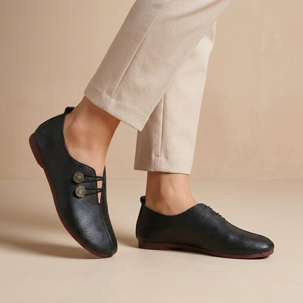 Vintage-Inspired Slip-On Flats with Button Accent