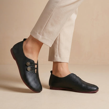 Vintage-Inspired Slip-On Flats with Button Accent