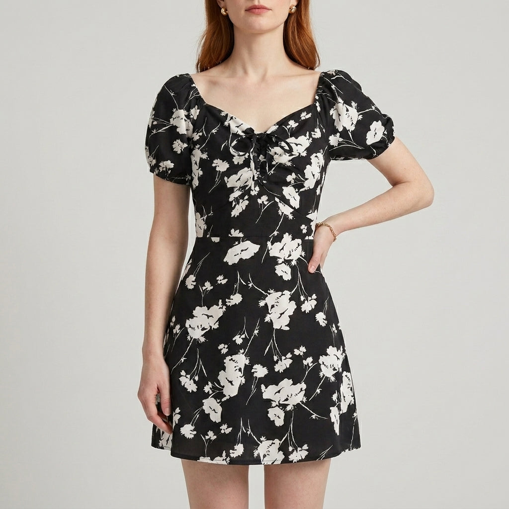 Daisy Meadow Puff Sleeve Tie Front Mini Dress
