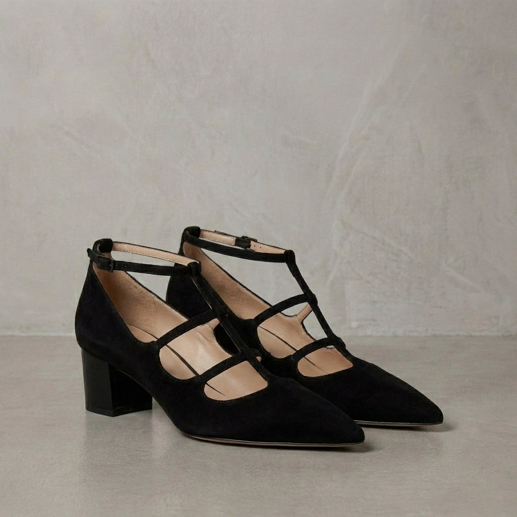 Pointed Toe Mary Jane Flats with Multi-Strap Detail