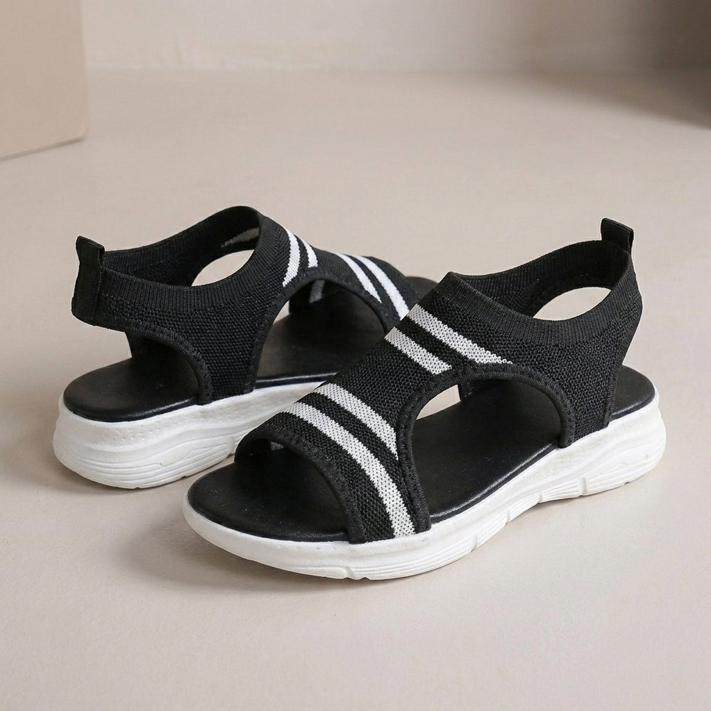 Breathable Platform Sandals with Striped Knit Upper