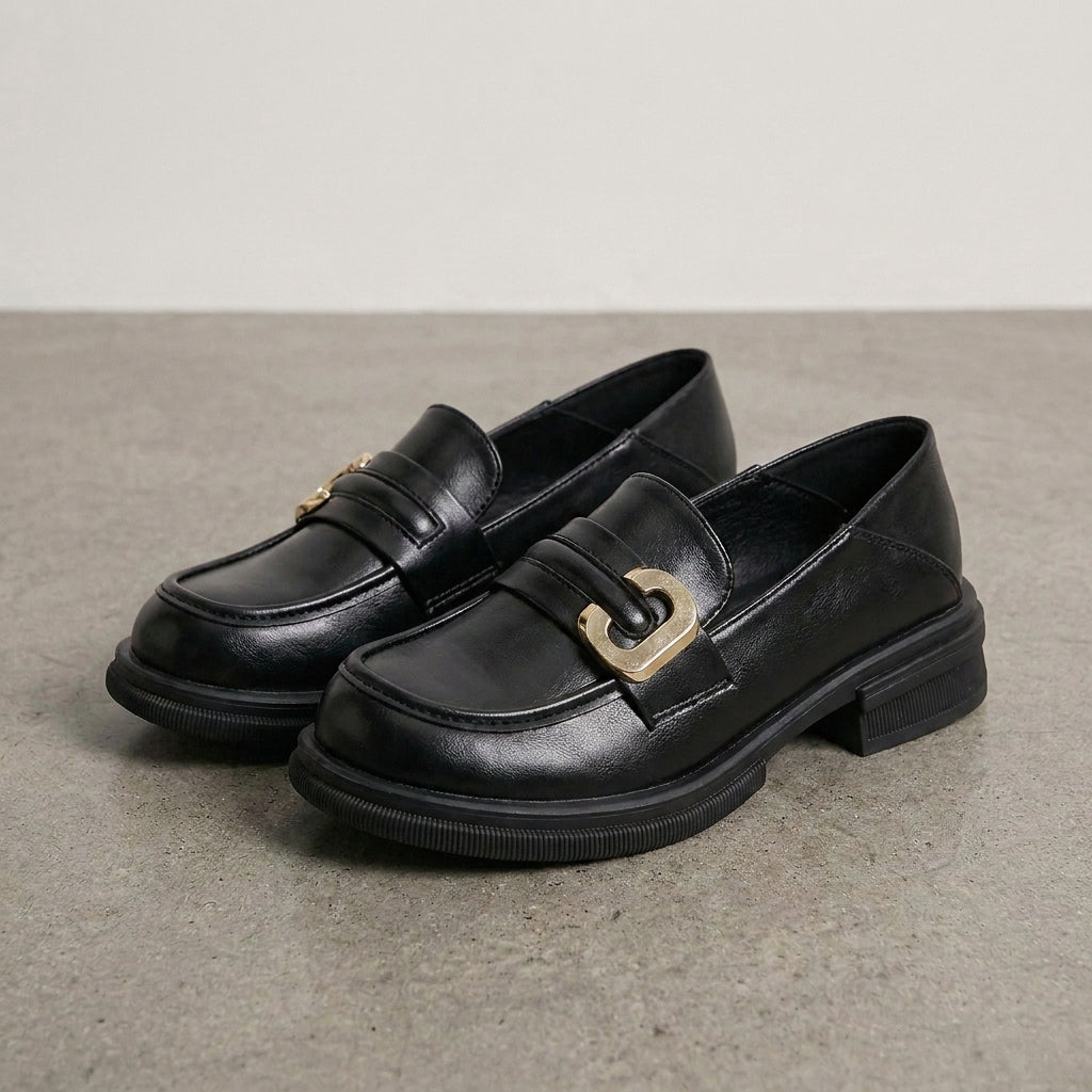Midnight Luxe Gold Accent Slip-On Loafers for Effortless Elegance