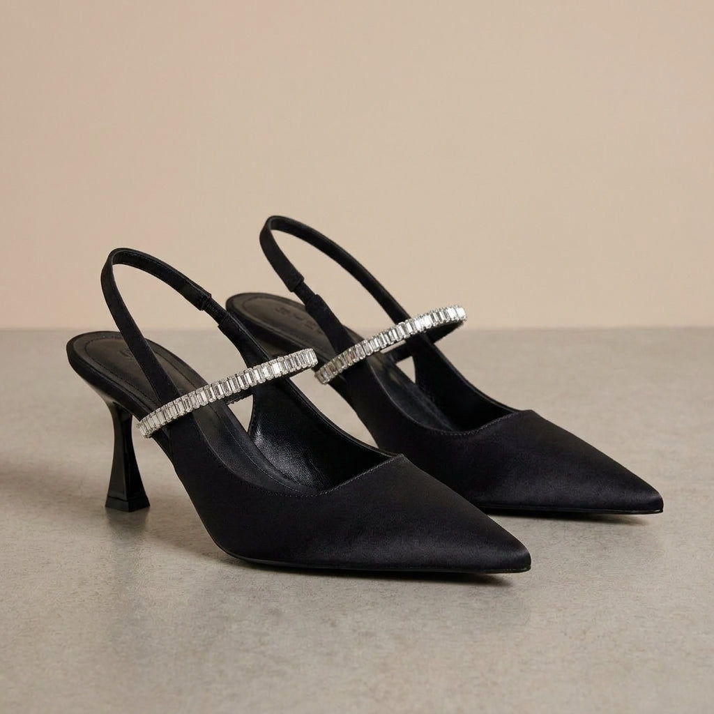 Elegant Pointed Slingback Heels with Crystal Strap Evening Detail