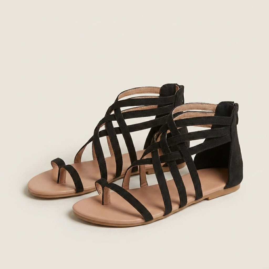 Chic Strappy Gladiator Sandals with Back Zip Closure