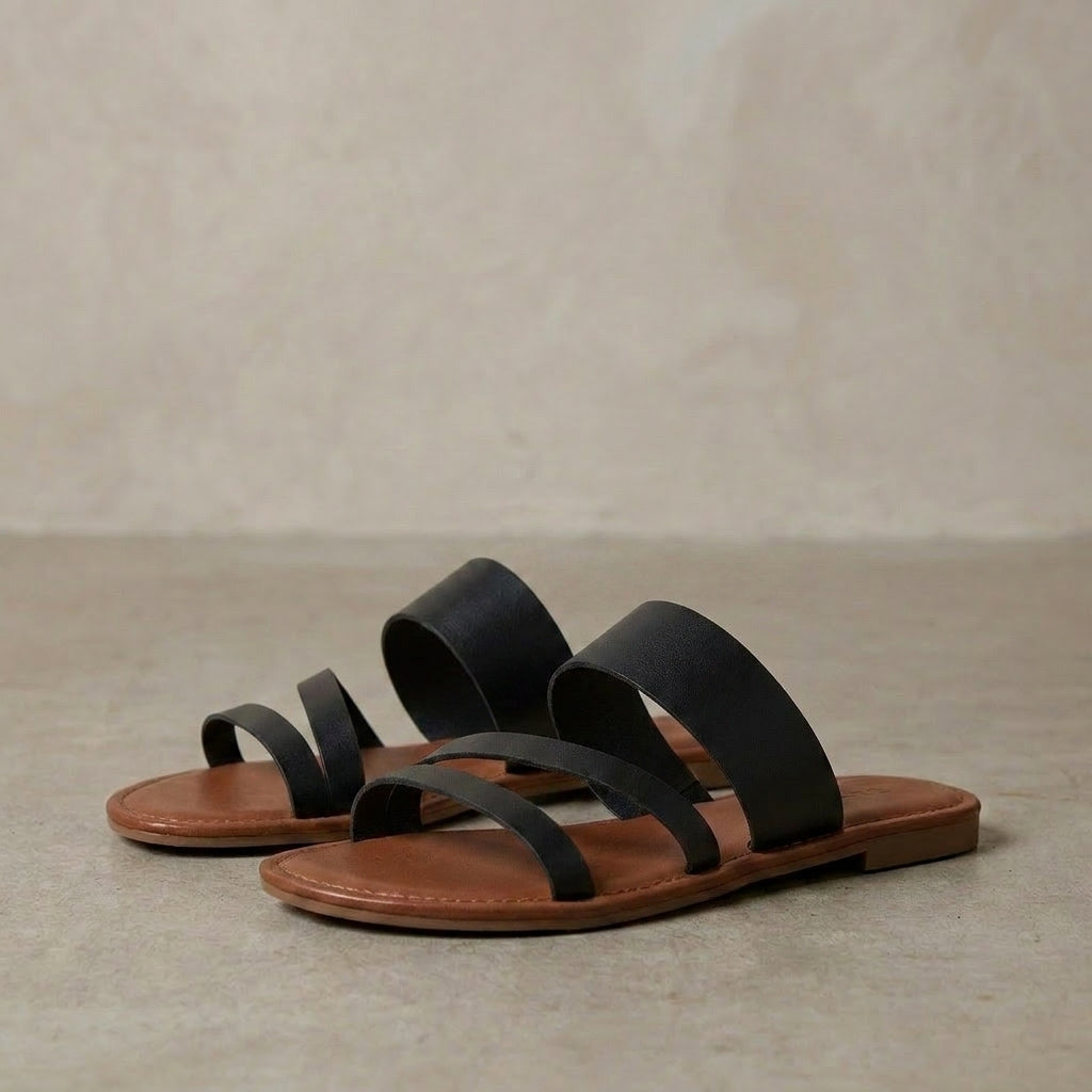 Multi-Strap Flat Sandals with Textured Grained Footbed