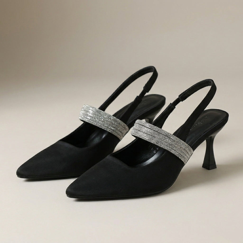 Crystal Strap Pointed Slingback Heels for Evening Elegance