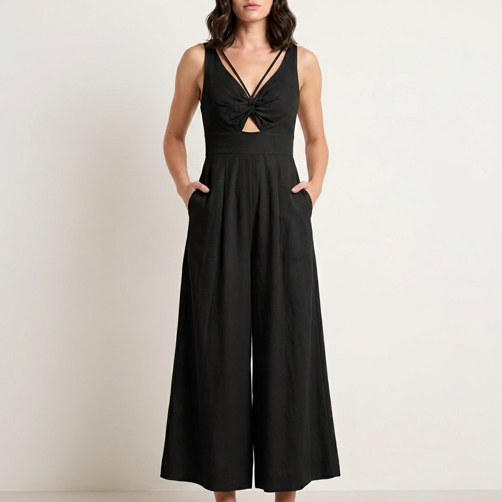 Twist Front Cutout Wide Leg Jumpsuit