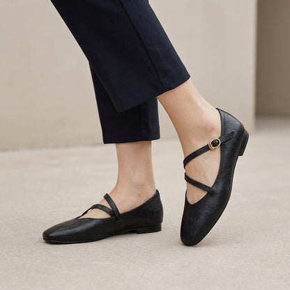 Elora Smooth Matte Mary Jane Flats with Criss-Cross Straps