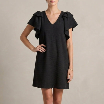 Flutter Sleeve Mini Dress with Soft Relaxed Silhouette