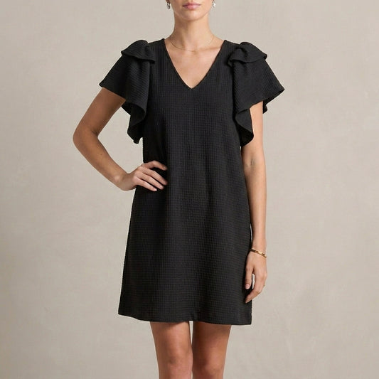 Flutter Sleeve Mini Dress with Soft Relaxed Silhouette