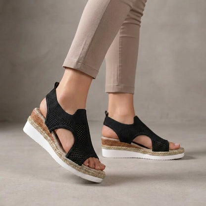 Breathable Perforated Knit Slingback Wedge Sandals with Textured Midsole